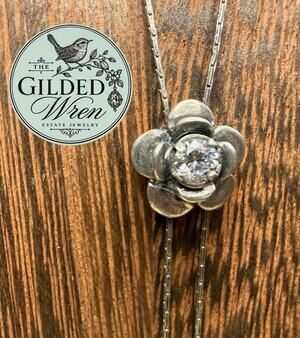 Sterling Silver 925 Flower Lariat Necklace Clear Crystal Bolo Style 18” 5.32g